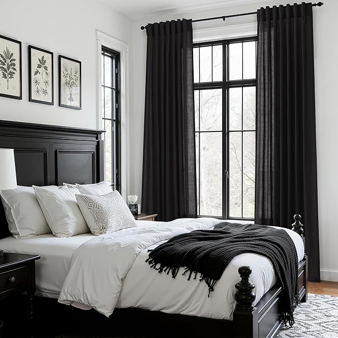 Vintage Black Linen Curtains 63 Inch Length - Image 8