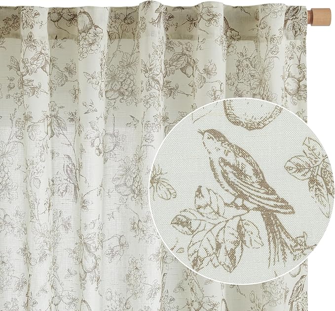 jinchan Linen Floral Curtains for Living Room 84 Inch Length Taupe Printed - Image 8