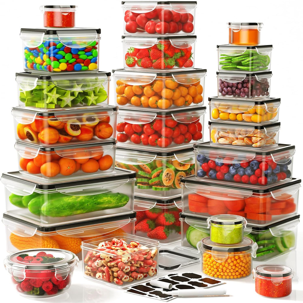 JSCARES 40 PCS Food Storage Containers with Lids Airtight (20 Lids &20 Containers) - Leakproof Meal-Prep Containers for Kitchen Storage Reusable Plastic Microwave/Dishwasher Safe with Labels & Pen