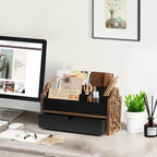Desk Organizer with Drawer Wood File Office Mail Organizer Countertop