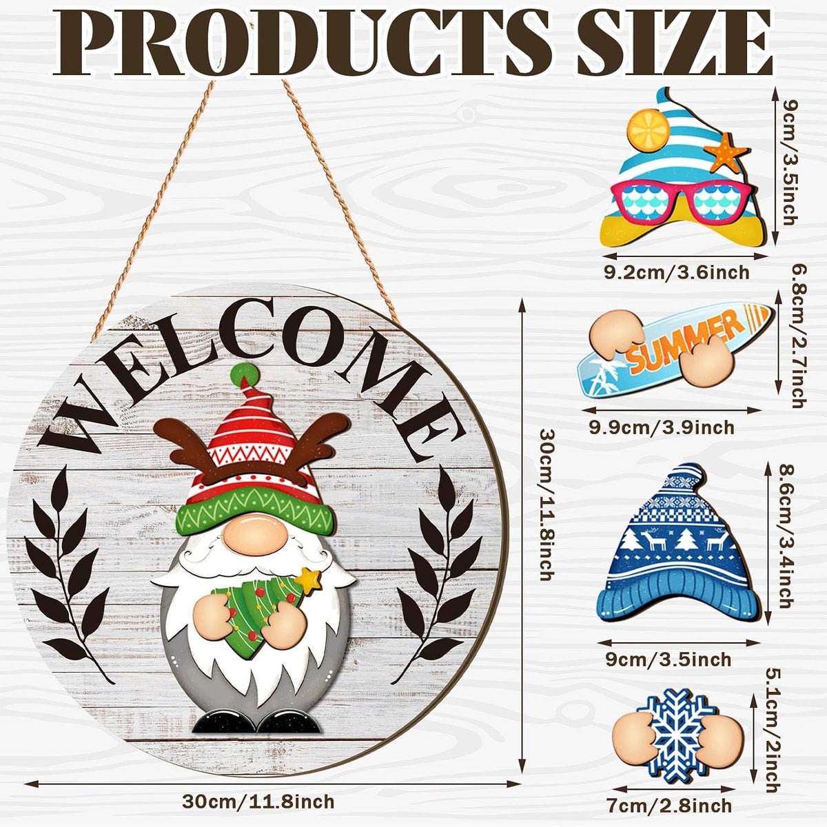Qunclay Interchangeable Gnome Welcome Sign Seasonal Gnomes, 20, Gray