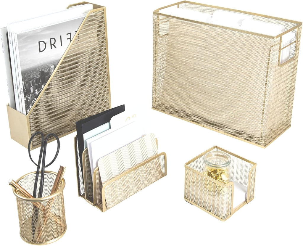 BLU MONACO | Gold Desk File Folder Organizer Set | Desktop Hanging File Organizer with Letter Size Holder | Hanging File Folders Organizer Office Accessories