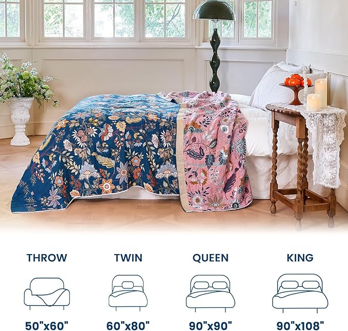 MSGKV Boho Throw Blanket for Couch 50"x60" 100% Cotton Floral Blanket Spring - Image 5
