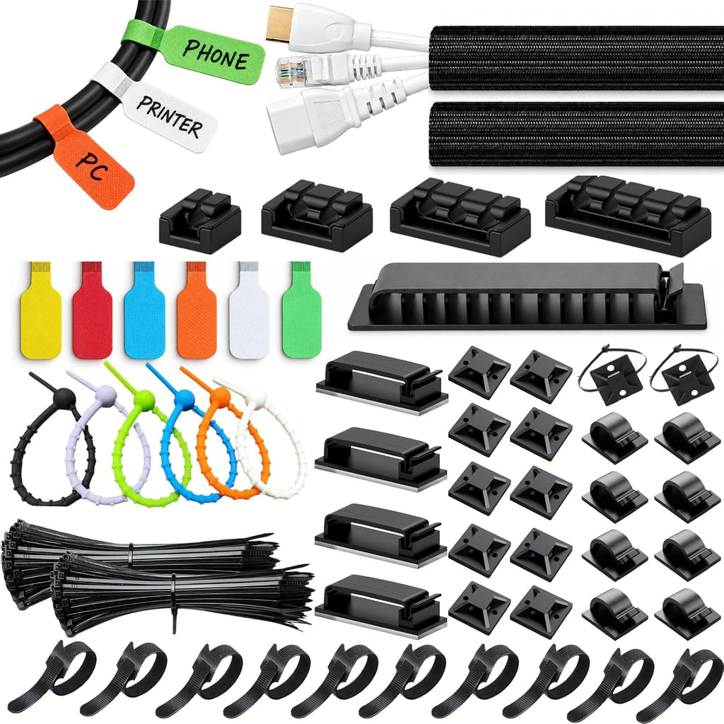 [261Pcs] Cable Management Kit, Cord Organizer, Complete Desk Cable Management Solution to Keep Desk Clean, Cable Organizer Accessories for Home Office Essentials, Black