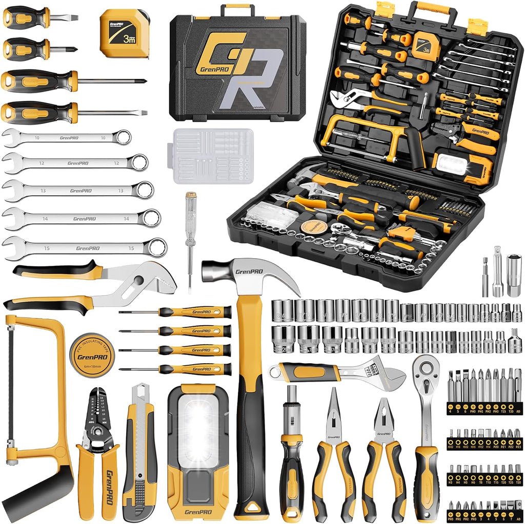218PCS Home Tool Set – Hammer, Wrenches, Screwdrivers, Hacksaw, Electrical Tester, Work Lamp – DIY, Furniture Assembly & Minor Repairs – Gift for Homeowners