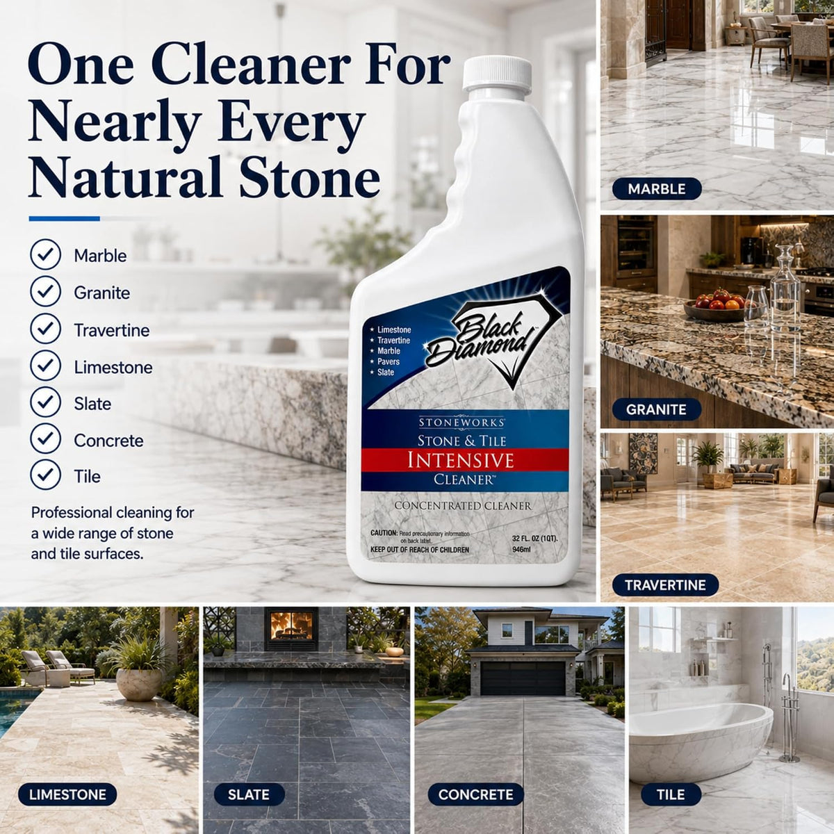 Stone & Tile Intensive Cleaner for Travertine & Natural Stone, 1-Quart