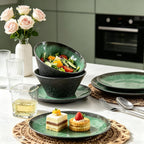Melamine Dinnerware Sets for 4, 12 Pcs Plates and Bowls set, Green