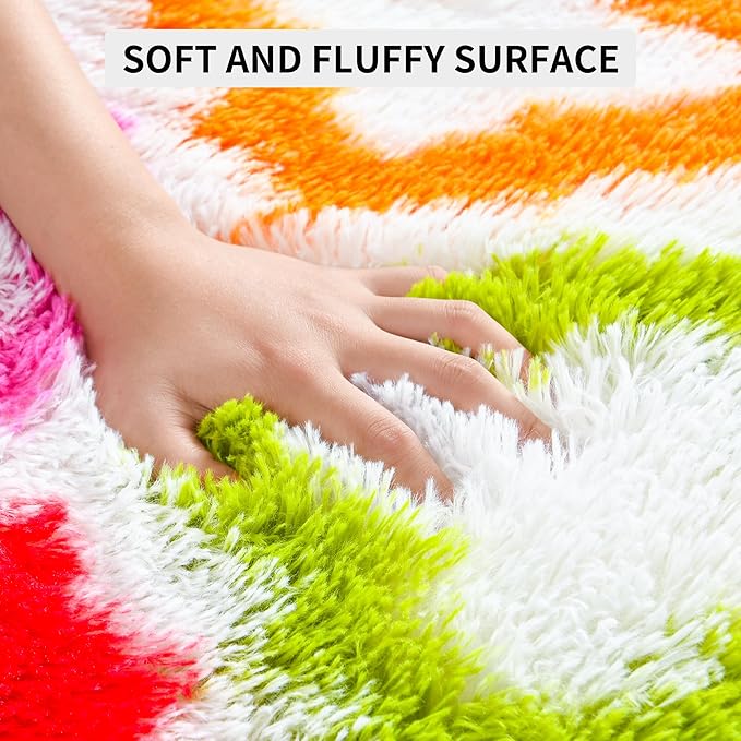 Tepook Fluffy Colorful Rug for Kids, Shaggy Soft Rainbow Area Rugs for Girls - Image 8