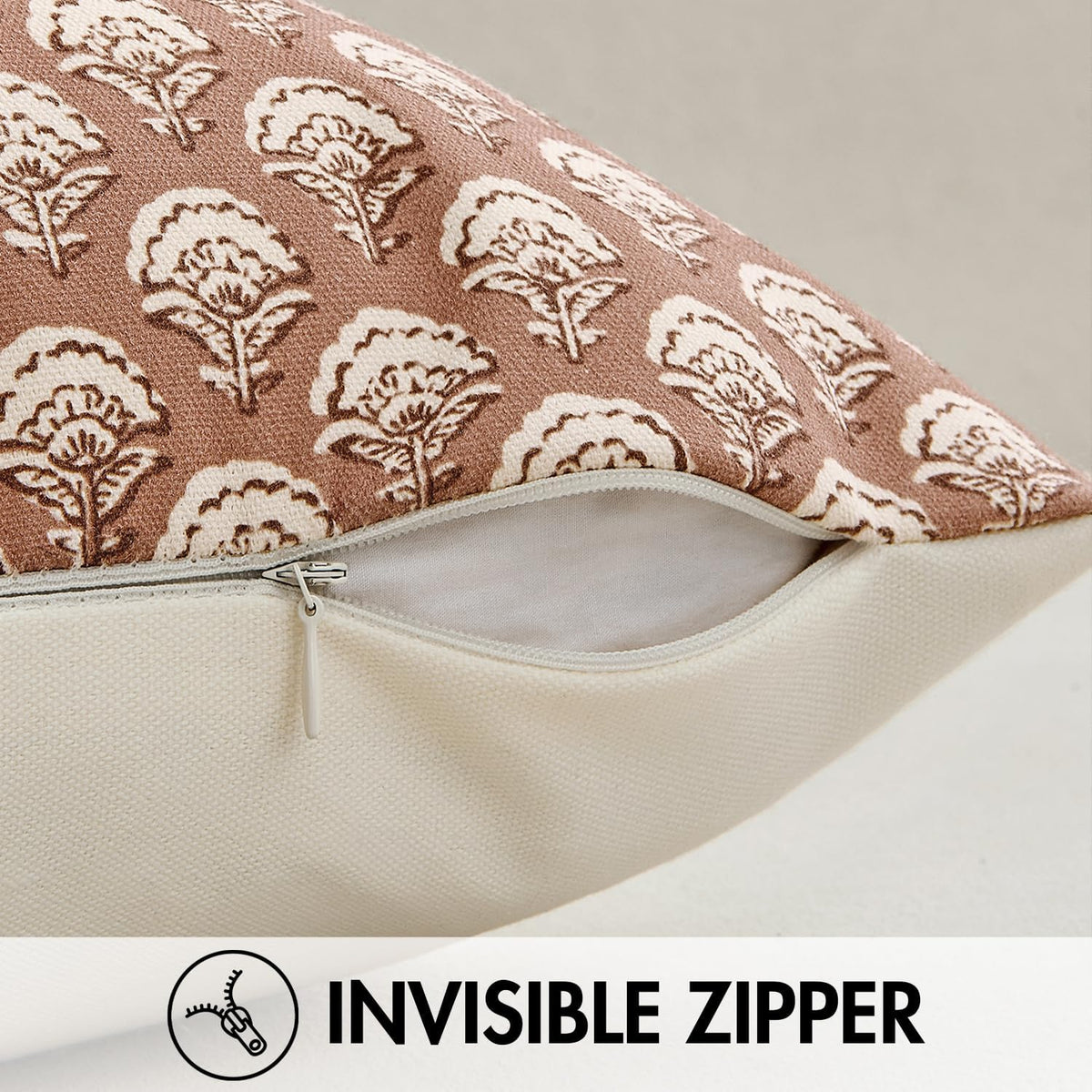 MIULEE Floral Print Decorative Pillow Covers 20x20, Almond