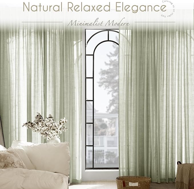 Linen Blend Sage Green Curtains 90 inch Length 2 Panels - Image 6