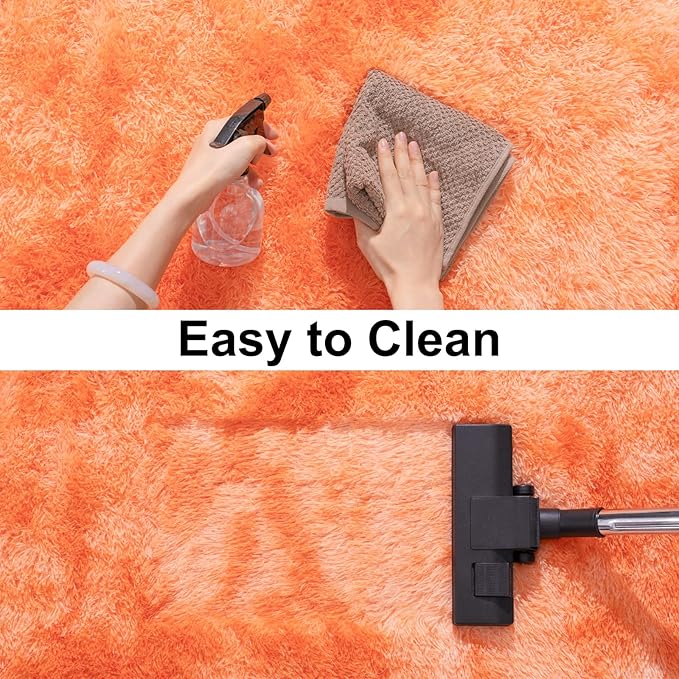 Soft Runner Rugs for Bedroom Hallways, 2x4 Tie-Dyed Orange Fluffy Shag Throw - Image 4