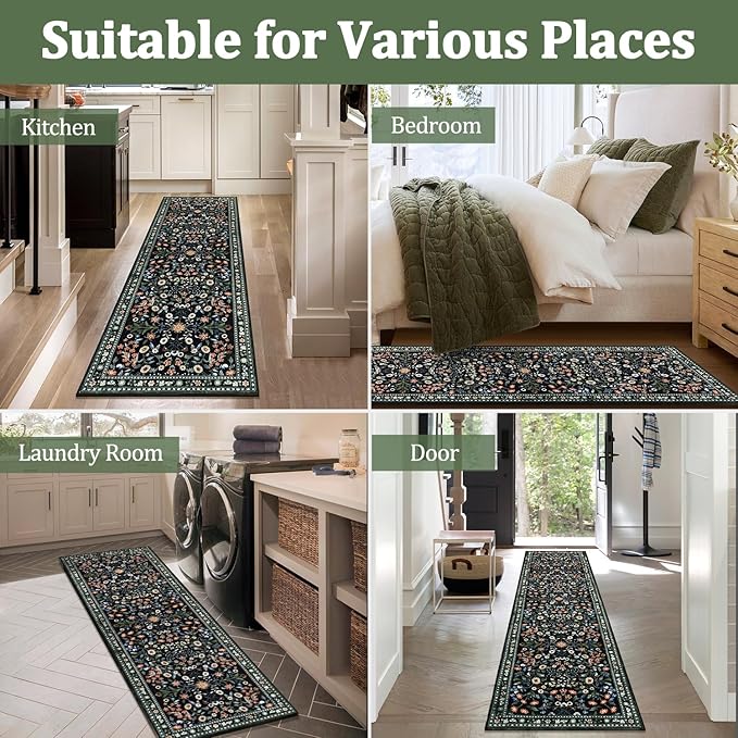 Yamaziot Washable Runner Rug 2x8 – Boho Non Slip Floral Hallway Runner Rug - Image 7