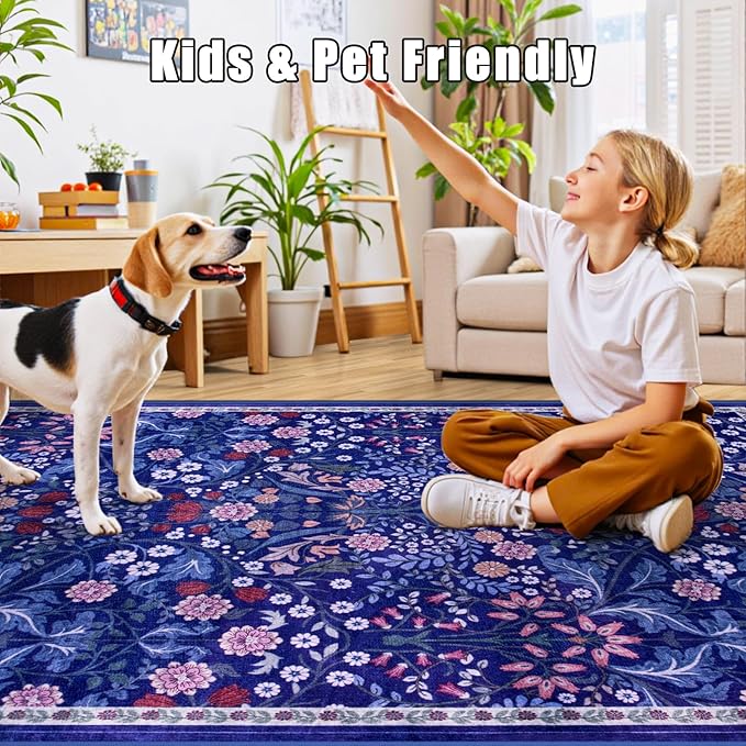 10x14 Area Rugs for Living Room: Floral Washable Rug Vintage Large Soft Boho - Image 7