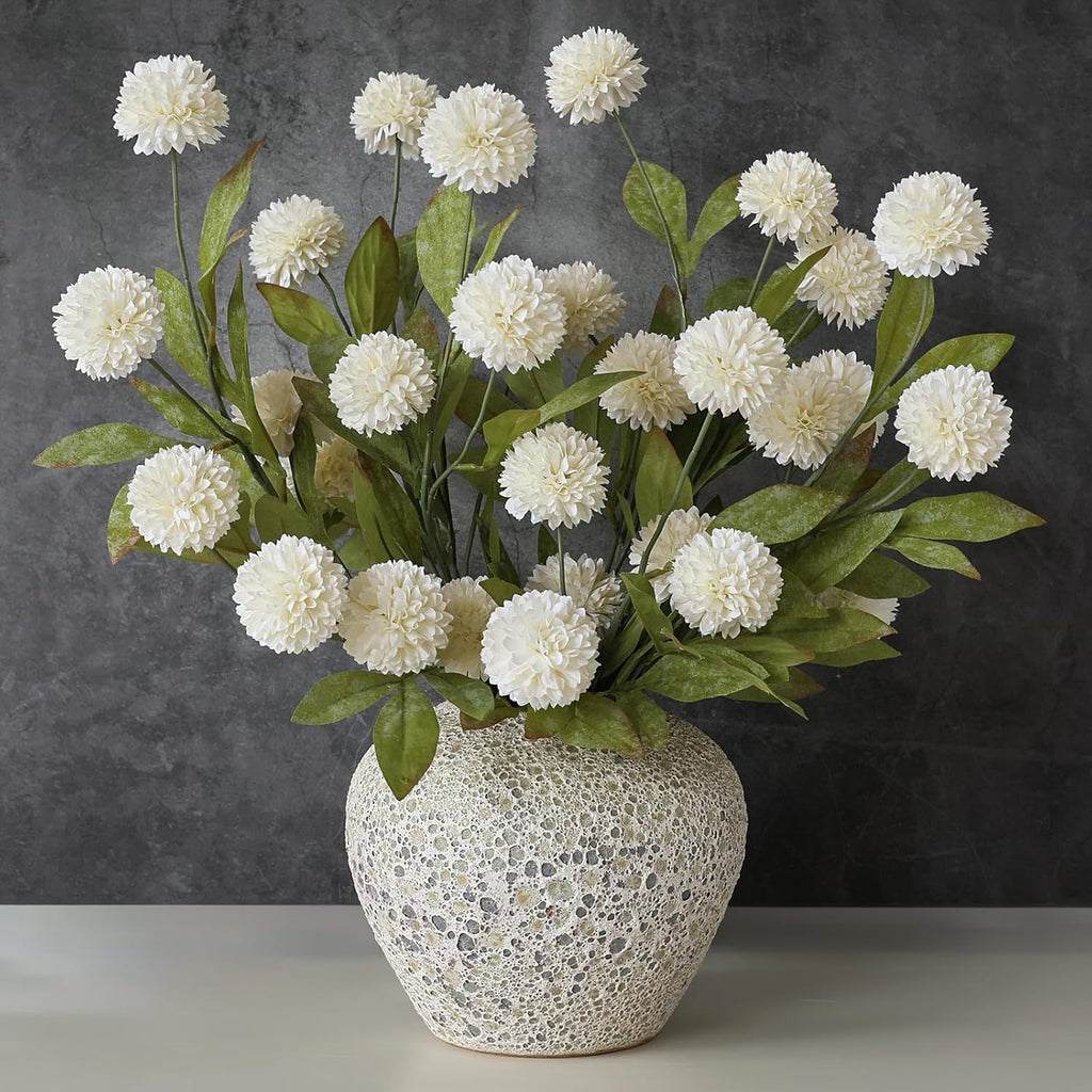 VIERENA 6 Pcs 27" Artificial Pompon Mum Silk Flower Stems for Vase (Cream)