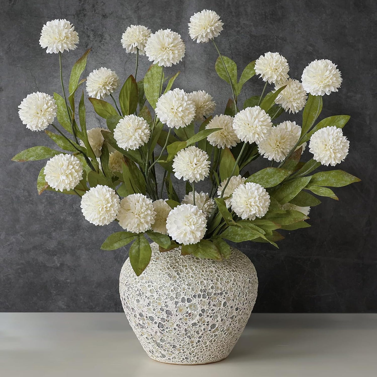 VIERENA 6 Pcs 27" Artificial Pompon Mum Silk Flower Stems for Vase (Cream)