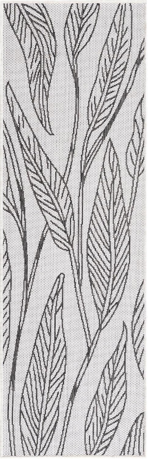 Unique Loom Outdoor Botanical Collection Area Rug - Leaf (2' x 6' 1" Runner, Charcoal Ivory)