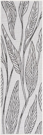 Unique Loom Outdoor Botanical Collection Area Rug - Leaf (2' x 6' 1" Runner, Charcoal Ivory)