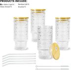 4 Pcs 11 oz Drinking Glasses Cups Set with Bamboo Lids Straws Brush Small Drinking Glassware Set for Juice Iced Coffee Cocktail Whiskey(Hobnail*4)