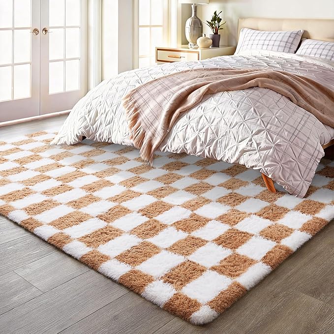 Ophanie Checkered Beige & White Rug - Image 3