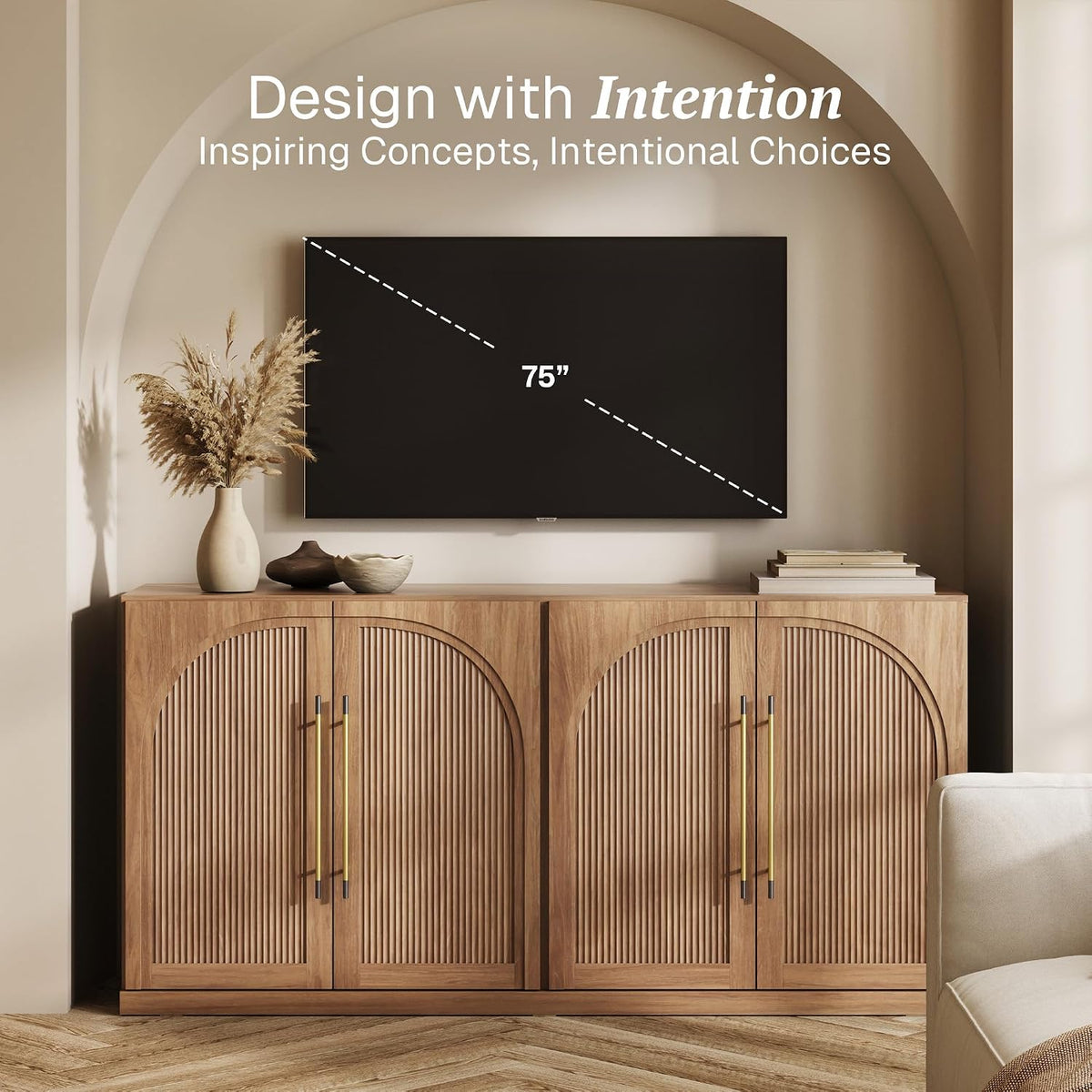 BELLEZE Jagger 65" Sideboard Buffet Cabinet - Camel