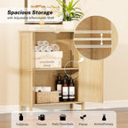 Fluted Bathroom Storage Cabinet with 2 Doors & Shelf, Natural