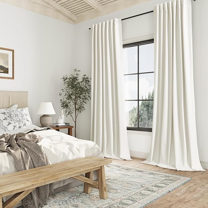 Guken Ivory Linen 100% Blackout Curtains 84 Inch Length 2 Panels Set - Image 8