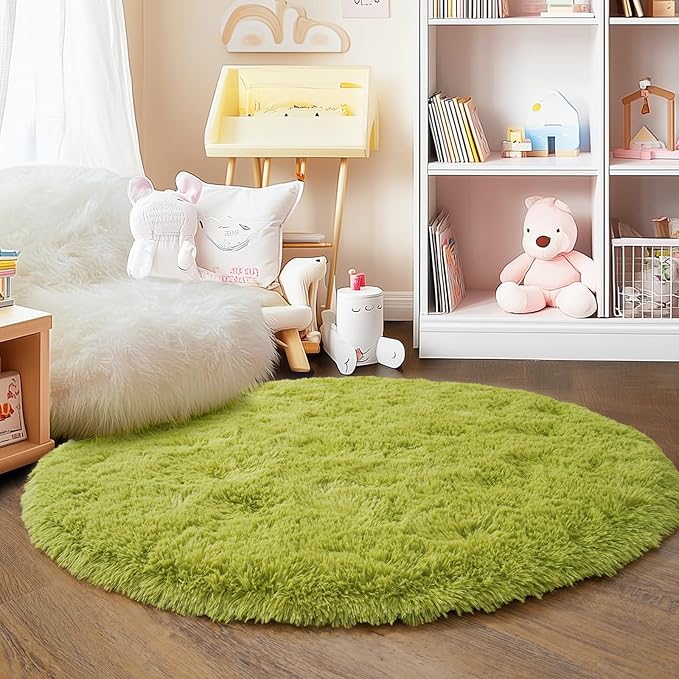 4'x4' Grass Green Round Rug for Bedroom, Ultra Soft Fluffy Circle Rug for Kids - Image 8