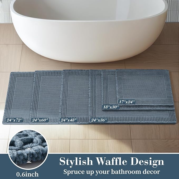 RESARE Waffle Bathroom Runner Rugs, Super Absorbent Bath Mat Non Slip Washable - Image 5