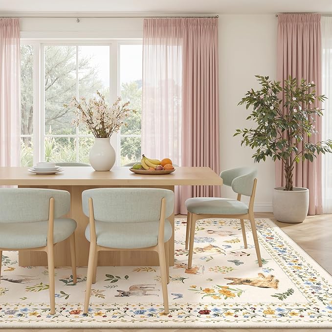 Soalmost Dog 8x10 Area Rugs for Living Room, Machine Washable Animal Floral - Image 4
