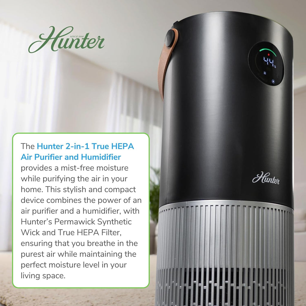 Hunter HPH625 True HEPA Air Purifier Humidifier, 445 Sq Ft, Black/Silver