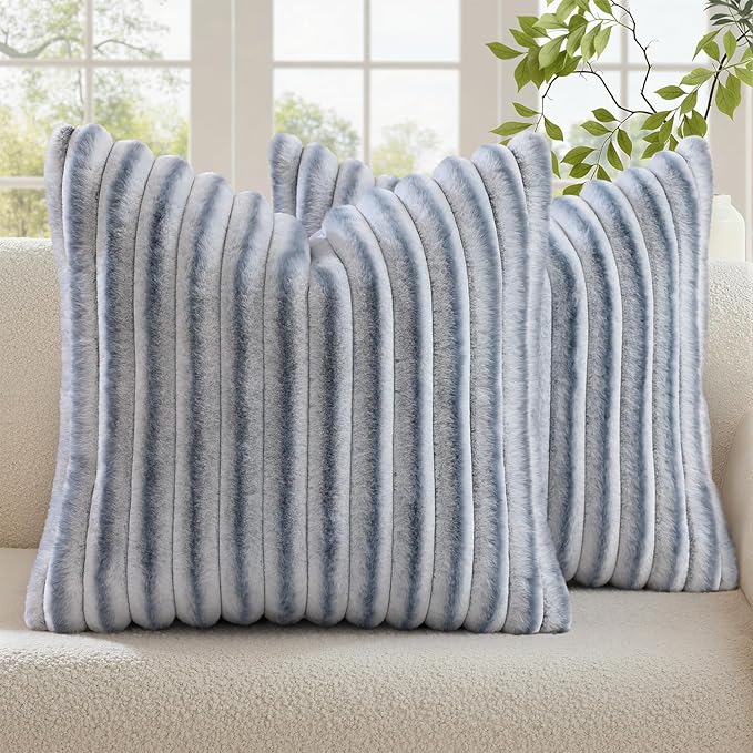 decorUhome Cozy Faux Fur Throw Pillow Covers 22x22 Set of 2 Decorative Soft by decorUhome