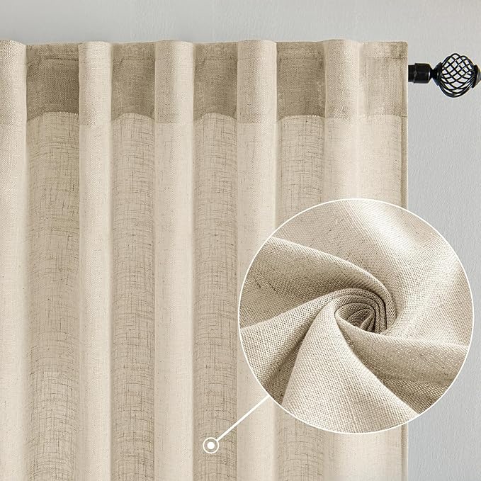 MIULEE Linen Curtains 108 Inch Length 2 Panels - Image 2