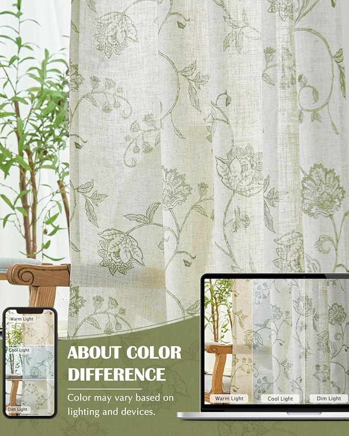 jinchan Linen Curtains Floral Curtain 84 Inch Length - Image 7