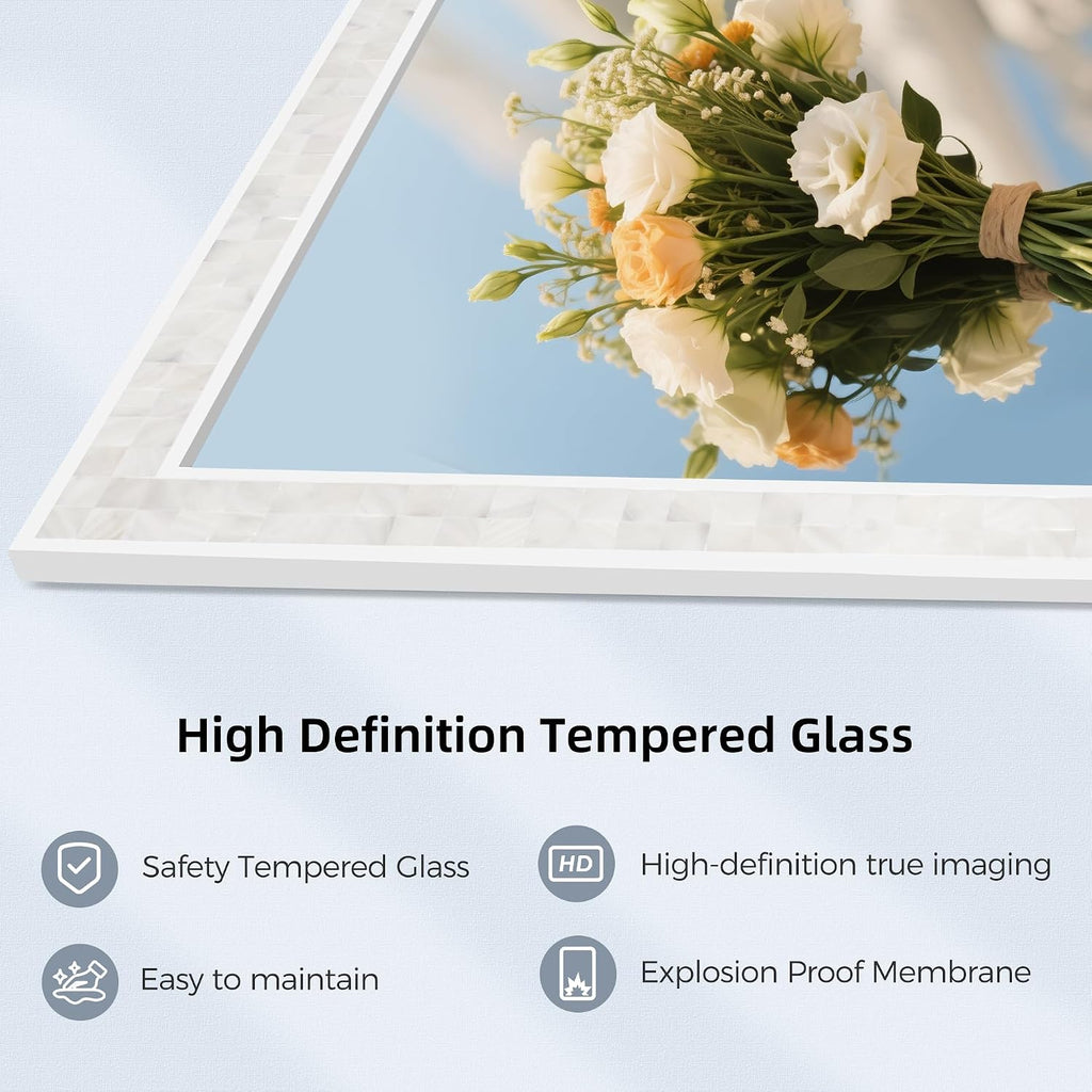 Tanmicoshomy White Shell Framed Wall Mirrors for Bathroom 24x36 Inch