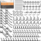 INCLY 176PCS Black Pegboard Hooks with Peg Locks, 1/4" Heavy Duty Metal