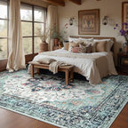 Area Rugs 8'x10' Washable Non-Slip, Floral Vintage Distress Print Pattern - Image 2