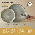 Stoneware Dinnerware Sets for 4, Reactive Glaze Plates and Bowls, Grey