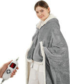 COZYTY Wearable Heated Blanket Shawl - Electric Wrap Poncho Heated Throw Blanket with Hand Pockets, 50 * 64", 6 Heating Levels & 1-4H Timer, Ideal for Family, Light Grey