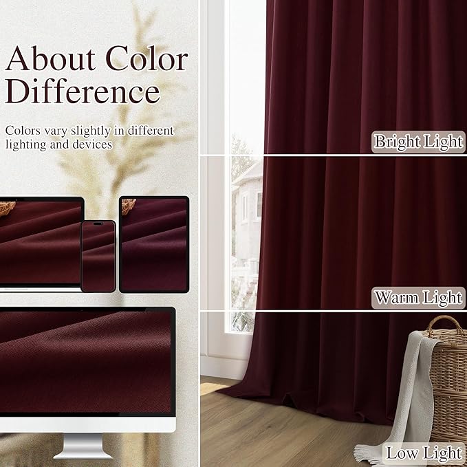 Burgundy 100% Blackout Linen Curtains 72 Inch Length 2 Panels Set - Image 7