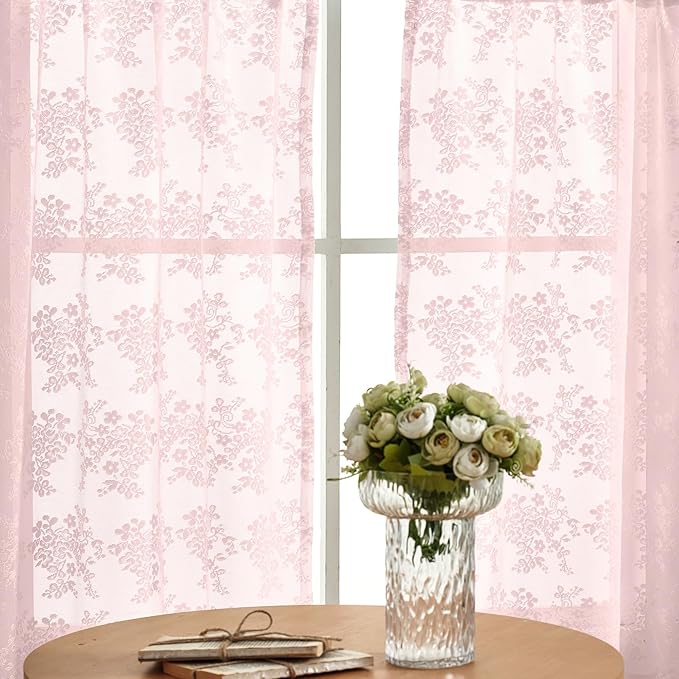 YJ YANJUN Vintage Lace Curtains 36 inch Length 2 Panels - Image 3
