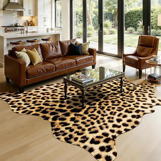 AROGAN Western Decor Faux Fur Leopard Rug, 8 x 10 Feet Premium Animal Skin by AROGANAREARUG