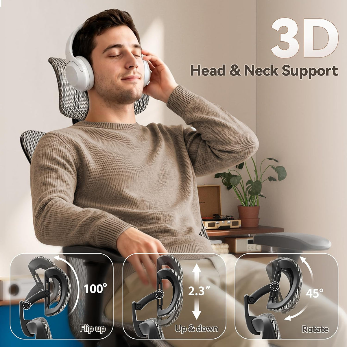 GABRYLLY Ergonomic Office Chair with Adjustable Lumbar Support, 3D Armrests & Headrest, 135° Reclining Chair with Footrest & Large Steel Base,300LBS Swivel Desk Chair(GYMN01-AM)