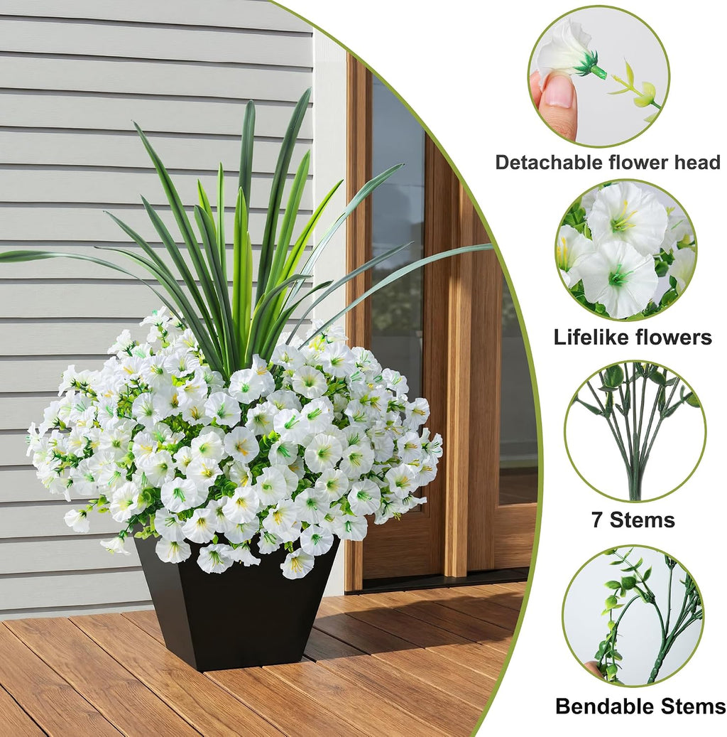 Ivydale Artificial Morning Glory Flowers for Outdoors, 13Pcs Fake Flowers with Orchid Leaves, Faux Floral Decoration for Patio, Front Door, UV Resistant & Silk Floral (NO Pot)