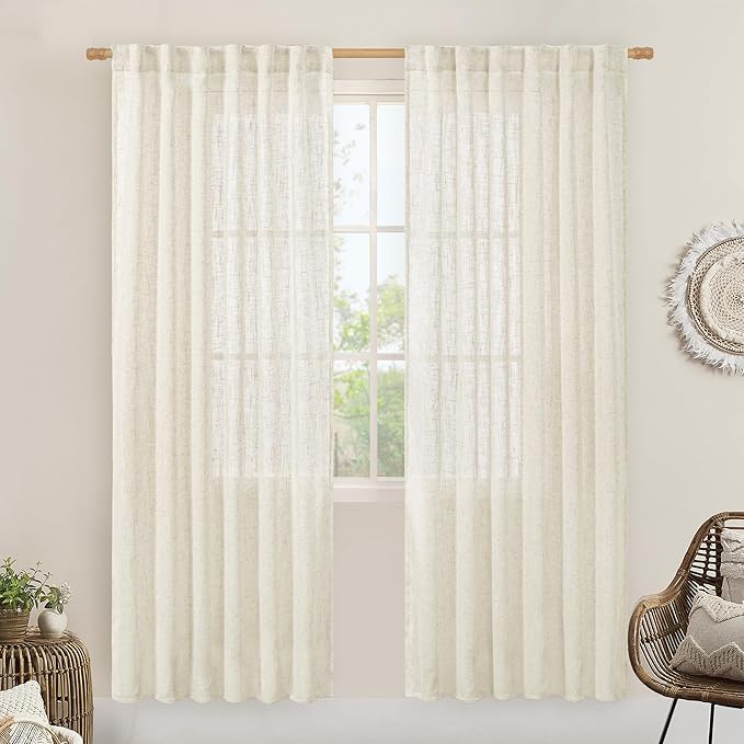 LAMIT Natural Linen Semi Sheer Curtains 80 Inch Length, Light Filtering Neutral by LAMIT