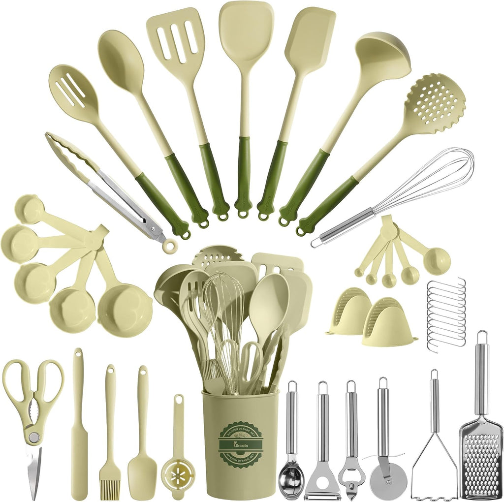 Kikcoin 43 PCS Silicone Kitchen Utensils Set, Cooking Utensils Set, Gray