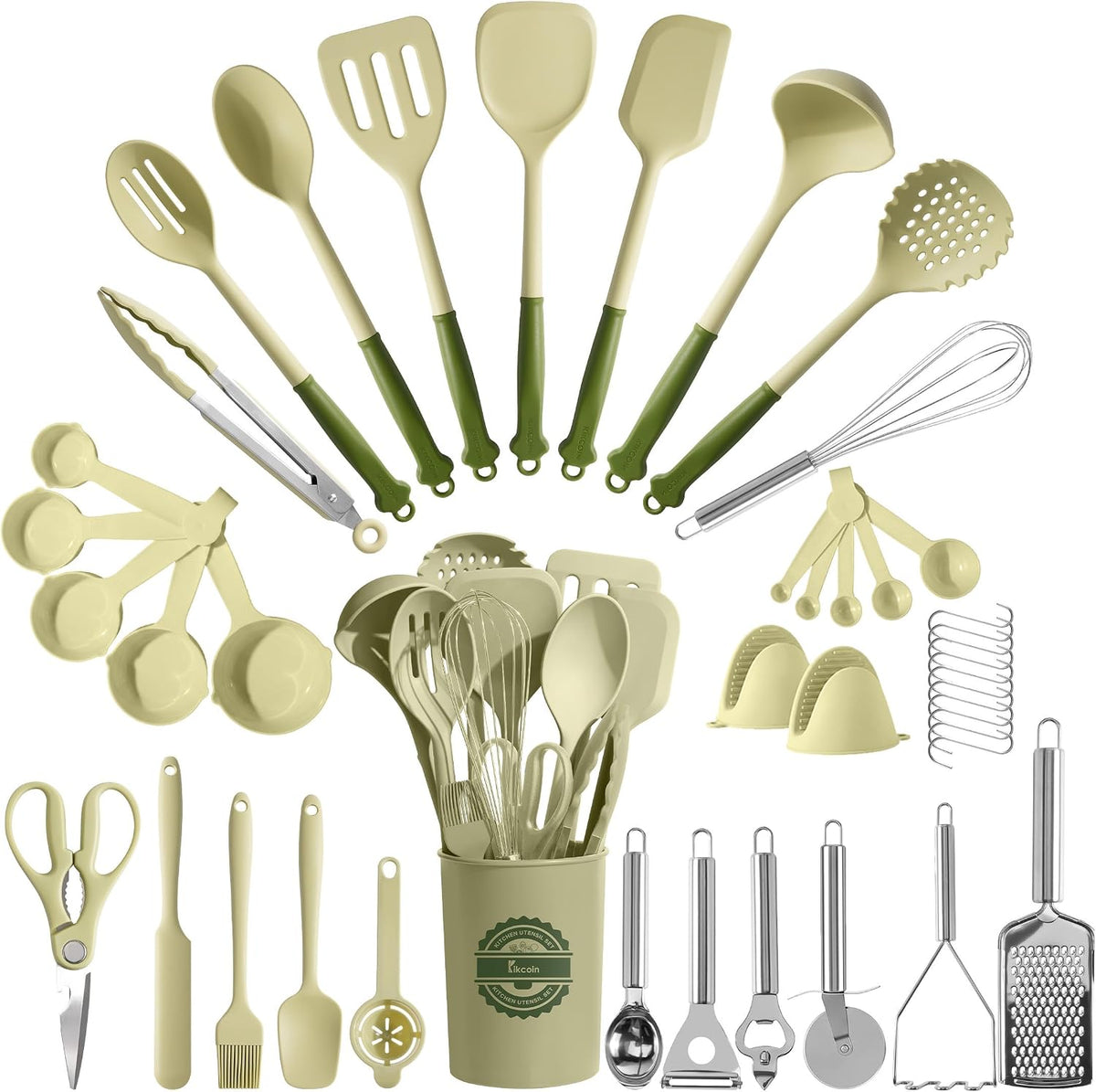 Kikcoin 43 PCS Silicone Kitchen Utensils Set, Cooking Utensils Set, Gray