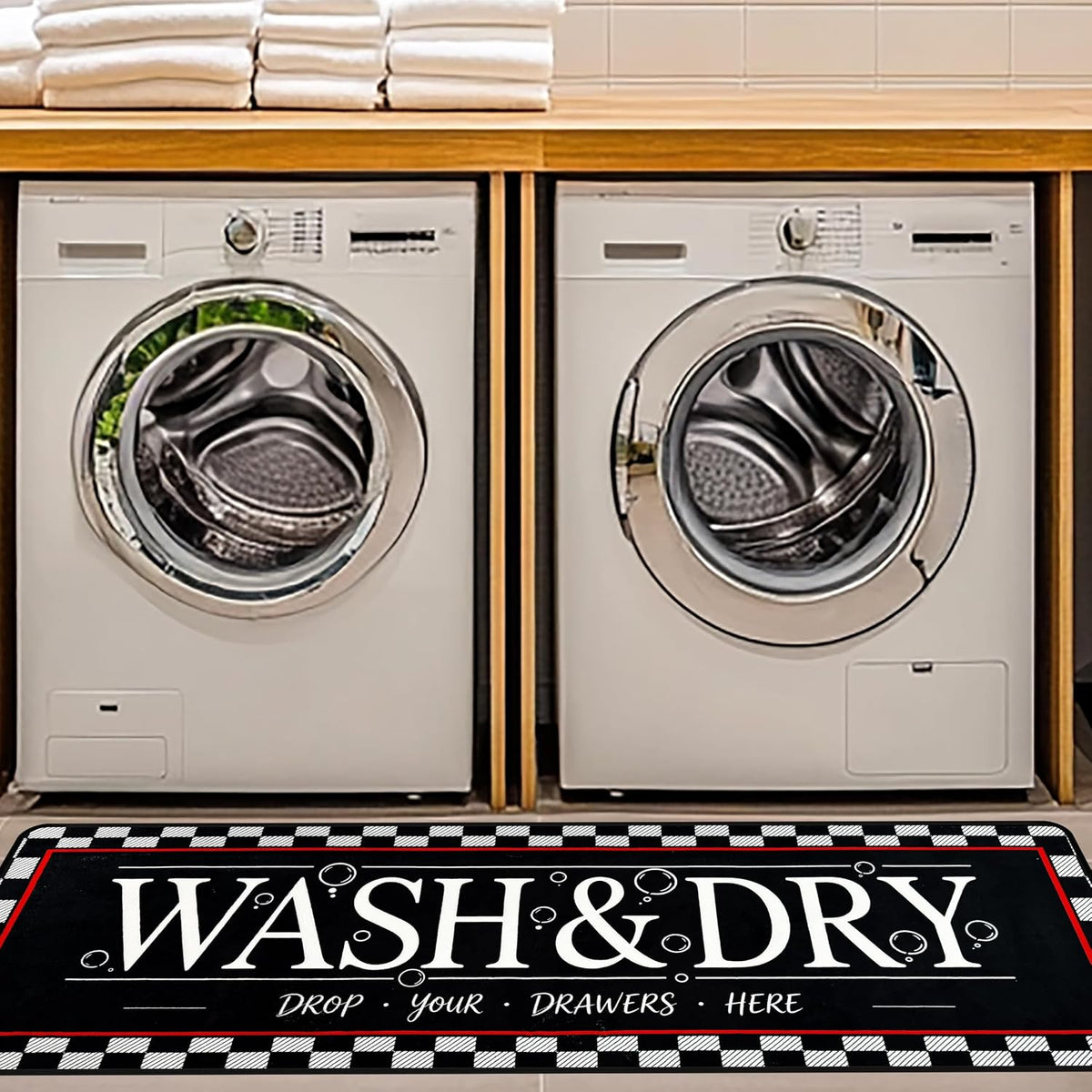 Laundry Room Rug Runner 20"X49" Non Slip TPRback Laundry Rugs for Laundry Decor Bordered Design Washable Runner Rugs for Kitchen Floor Laundry Room Bathroom Hallway Entryway Area Rugs-Black Plaid