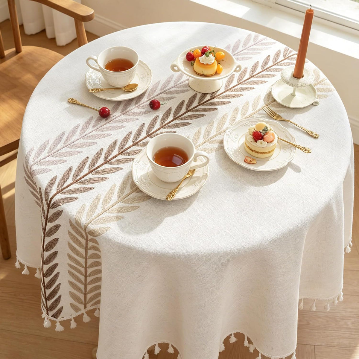 Cotton Linen Tablecloth, Water Resistant Holiday Table Cloth for Rectangle Table with Tassel, Washable Heavy Duty Wrinkle Free Table Cover for Dining Picnic, 90 X 55 Inch
