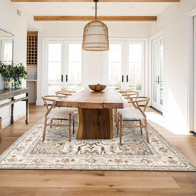 Yamaziot Area Rug 9x12, Non-Slip Washable Boho Vintage Living Room Bedroom Rug - Image 7