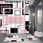 Yddsky 4 Pcs Pink Geometric Shower Curtain Set with Rugs Bathroom Set